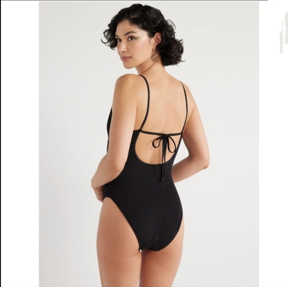 No Boundaries Juniors One Piece Black Crinkle Textured Swimsuit NWT - Picture 2 of 12